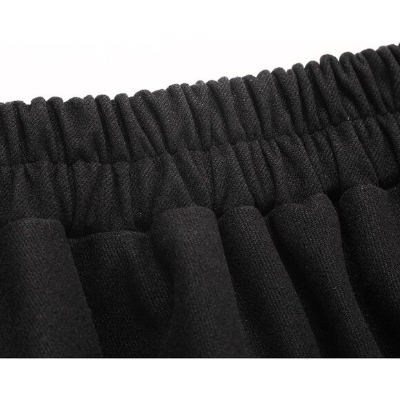 Womens LongPure Black Elastic Waist A-Line Pleated Tartan Long Plaid Wool Skirts - Picture 5 of 5